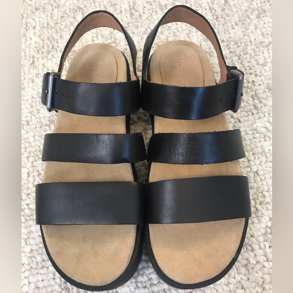 NWOT Madewell The Addie Sandals 7 Black Strappy Buckle Leather Walking Comfort